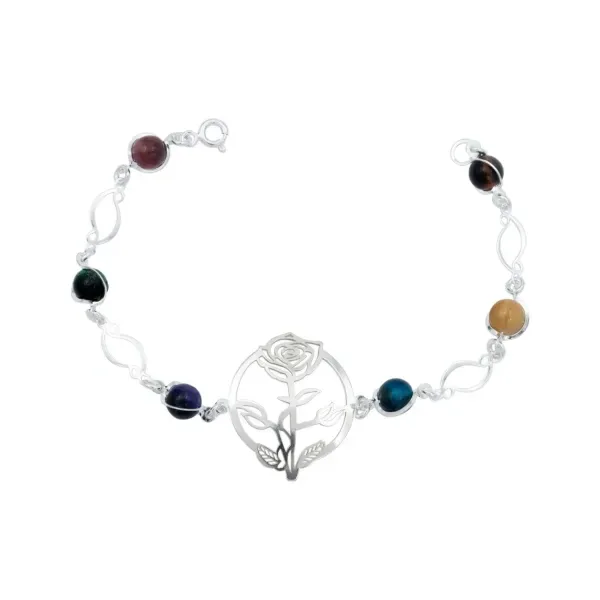 Pulsera Plata 925 Flores Cuarzo Rosa - Imagen 1