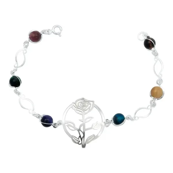 Pulsera Plata 925 Flores Cuarzo Rosa - Imagen 1