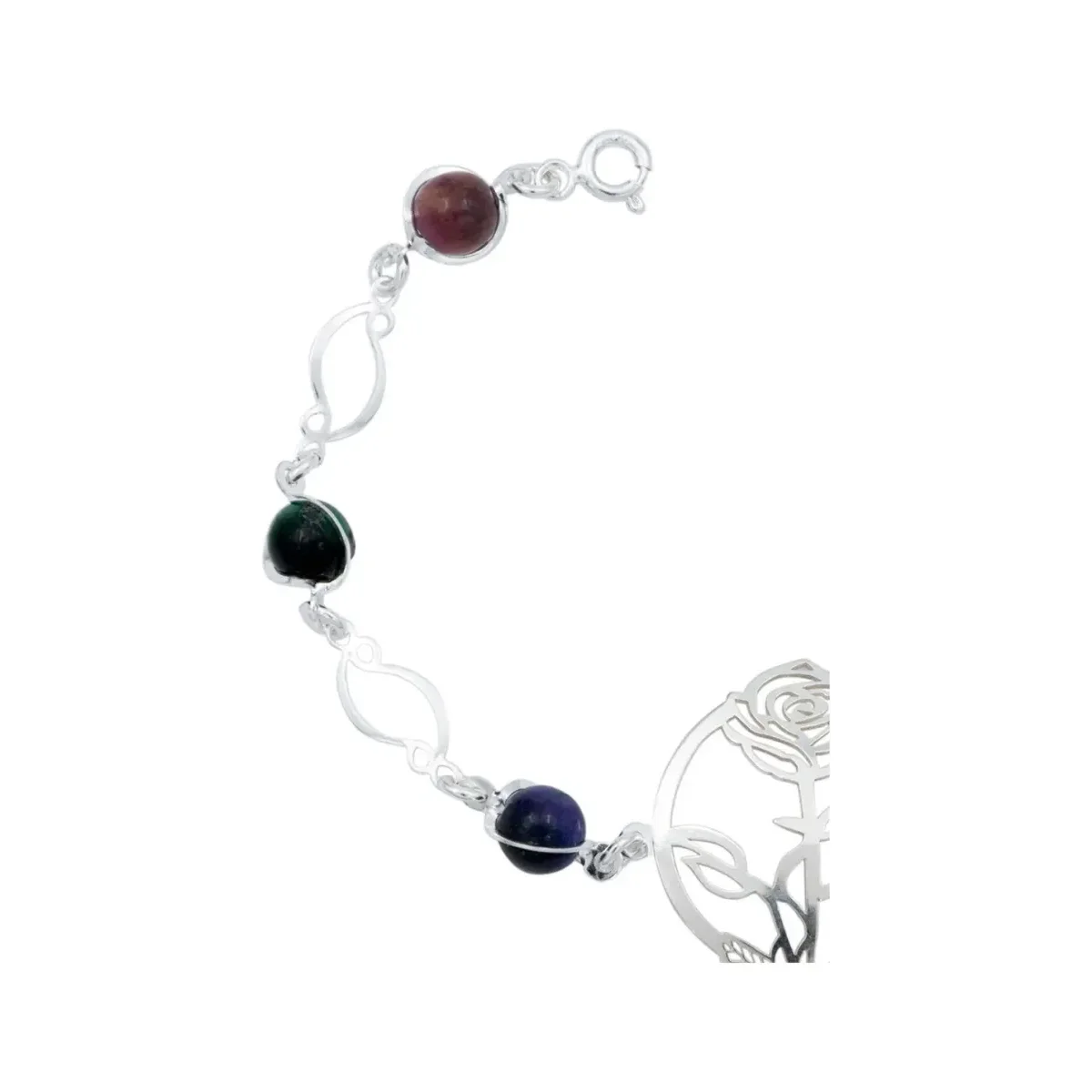 Pulsera Plata 925 Flores Cuarzo Rosa - Imagen 2
