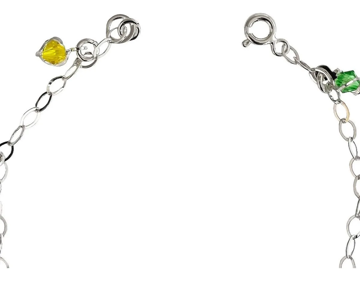 Pulsera Plata .925 Flores Multicolor Ajustable - Imagen 1