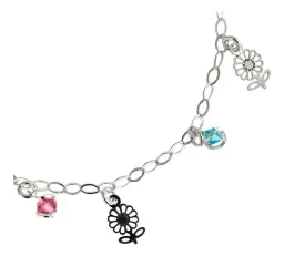 Pulsera Plata .925 Flores Multicolor Ajustable - Imagen 3