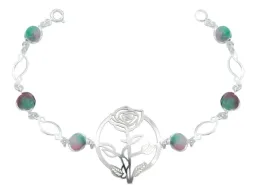 Pulsera Plata 925 Flores Cuarzo Rosa Fino Tricolor - Imagen 1