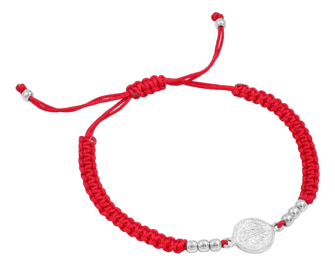 Pulsera Hilo Rojo con Medalla San Benito Plata .925 - Imagen 1