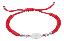 Pulsera Hilo Rojo Medalla San Benito Plata Ley .925 Ajustable - Imagen 3