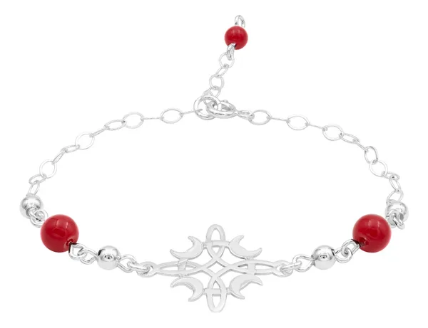 Pulsera Plata 925 Nudo Bruja Fases Luna con Hilo Rojo Ajustable - Imagen 1