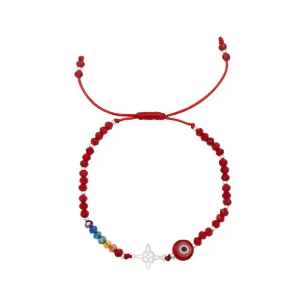 Pulsera Hilo Rojo Plata 925 Nudo Bruja Ojo Turco 7 Chakras Unisex - Imagen 1