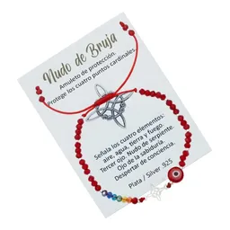 Pulsera Hilo Rojo Plata 925 Nudo Bruja Ojo Turco 7 Chakras Unisex - Imagen 2
