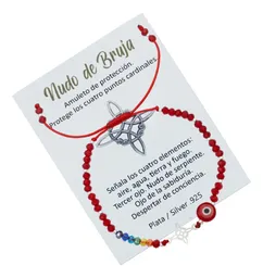 Pulsera Hilo Rojo Plata 925 Nudo Bruja Ojo Turco 7 Chakras Unisex - Imagen 2