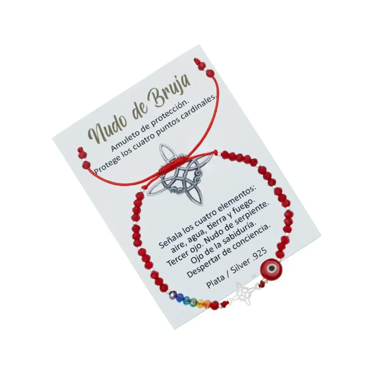Pulsera Hilo Rojo Plata 925 Nudo Bruja Ojo Turco 7 Chakras Unisex - Imagen 2