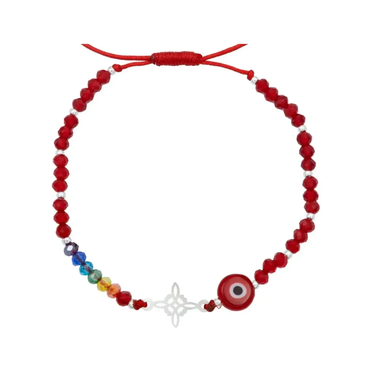 Pulsera Hilo Rojo Plata 925 Nudo Bruja Ojo Turco 7 Chakras Unisex - Imagen 3