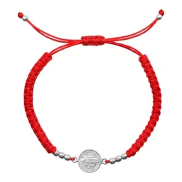 Pulsera Hilo Rojo Medalla San Benito Plata Ley .925 Ajustable - Imagen 1