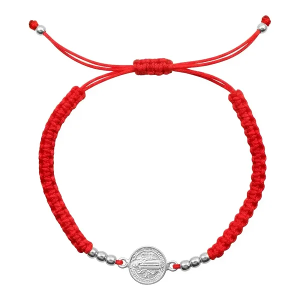 Pulsera Hilo Rojo con Medalla San Benito Plata .925 - Imagen 1