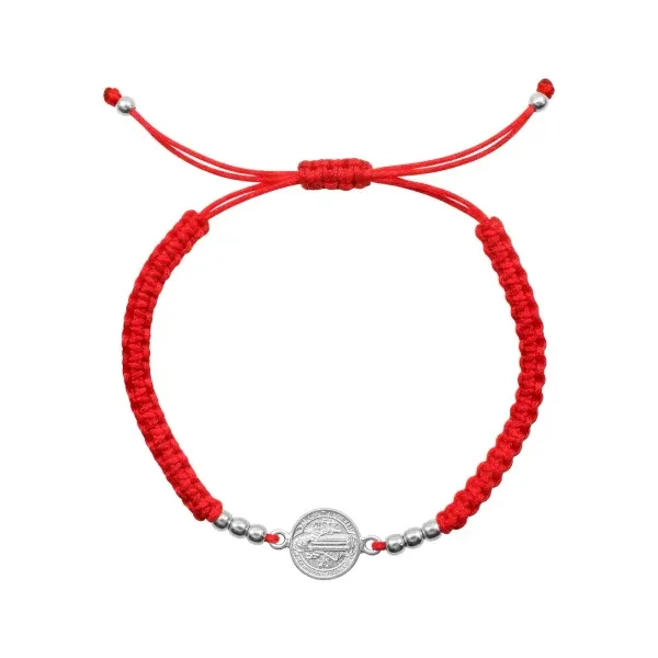 Pulsera Hilo Rojo con Medalla San Benito Plata .925 - Imagen 1