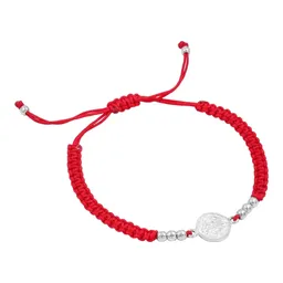 Pulsera Hilo Rojo Medalla San Benito Plata Ley .925 Ajustable - Imagen 2