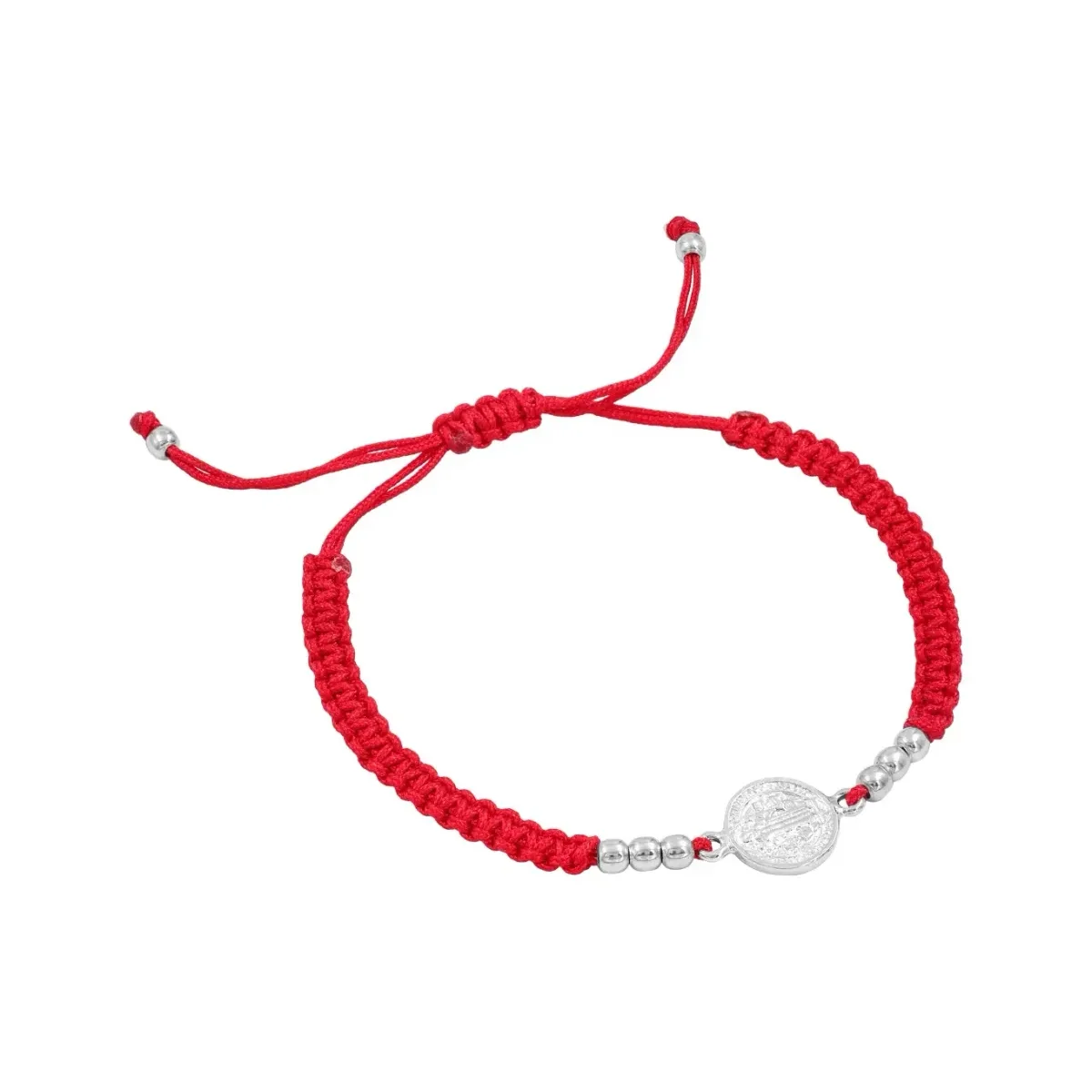 Pulsera Hilo Rojo Medalla San Benito Plata Ley .925 Ajustable - Imagen 2