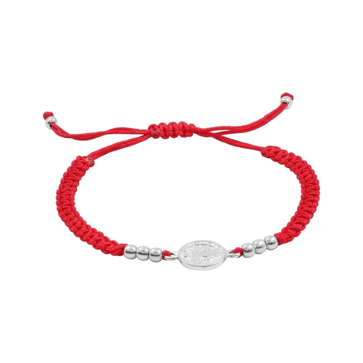 Pulsera Hilo Rojo Medalla San Benito Plata Ley .925 Ajustable - Imagen 3