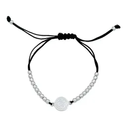 Pulsera Hilo Plata 925 Medalla San Benito Ajustable Bola Lisa - Imagen 1