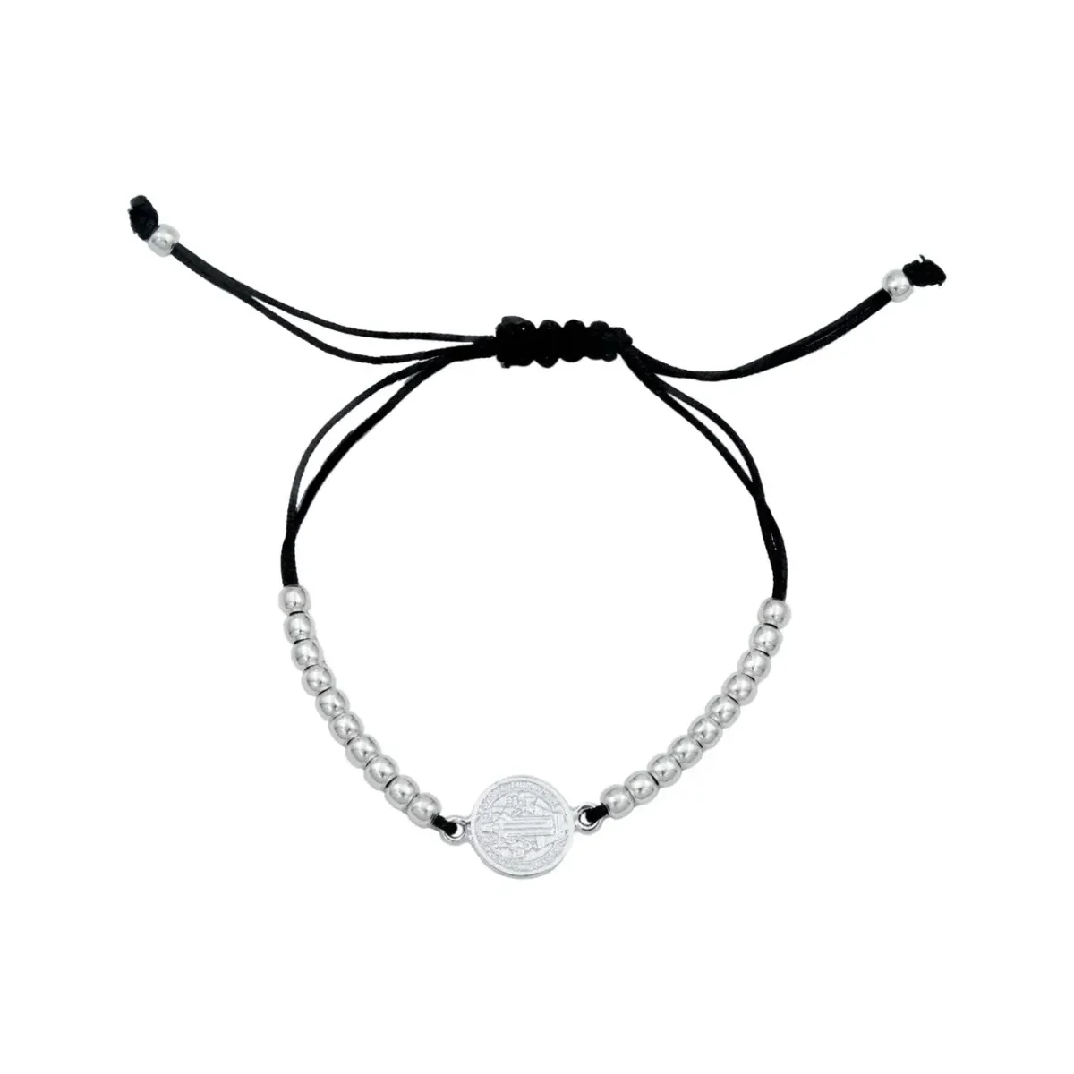 Pulsera de hilo rojo Plata .925 nacional con medalla de San Benito. Joyería espiritual artesanal mexicana, amuleto de protecc