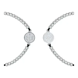 Pulsera Hilo Plata 925 Medalla San Benito Ajustable Bola Lisa - Imagen 2