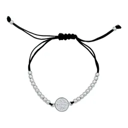 Pulsera Hilo Plata 925 Medalla San Benito Ajustable Bola Lisa - Imagen 3