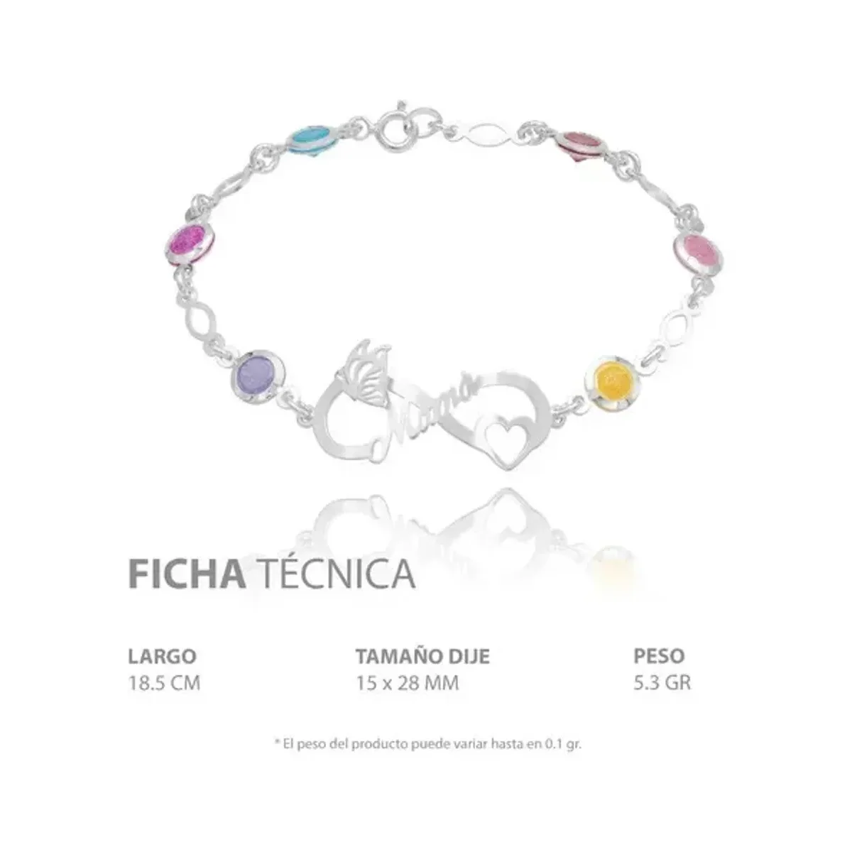 Pulsera Plata 925 Infinito con Piedra Natural Multicolor - Imagen 4