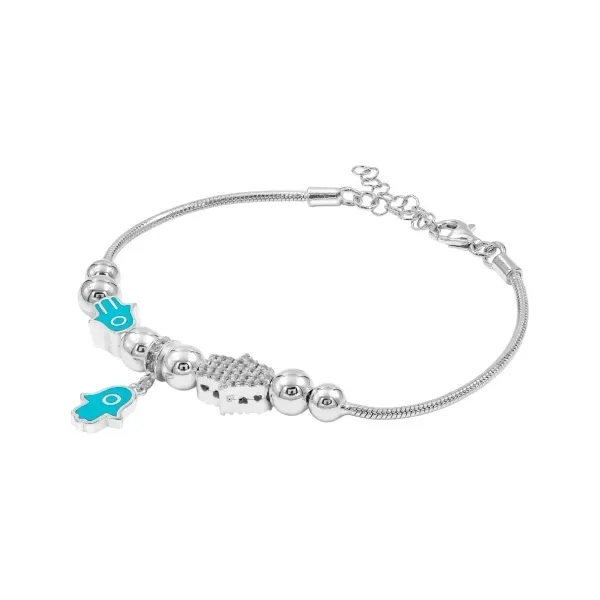 Pulsera de Plata 925 Mano de Fátima y Víbora con Detalle Turquesa Ajustable - Imagen 1