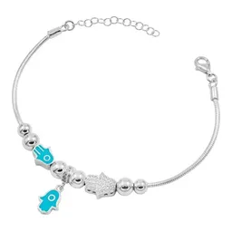 Pulsera Plata 925 Mano de Fátima Víbora Detalle Turquesa Ajustable - Imagen 2