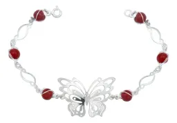 Pulsera Plata 925 Mariposa con Piedra Natural Roja - Imagen 1