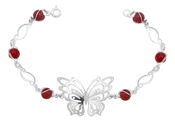 Pulsera Plata 925 Mariposa con Piedra Natural Roja - Imagen 1