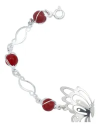 Pulsera Plata 925 Mariposa con Piedra Natural Roja - Imagen 2