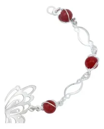 Pulsera Plata 925 Mariposa con Piedra Natural Roja - Imagen 3