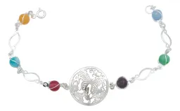Pulsera de Plata 925 con Diseño de Mariposas y Flores y Cuarzo Multicolor - Imagen 1