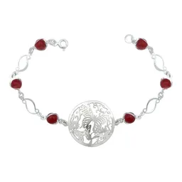 Pulsera Plata 925 Mariposa Flores con Cuarzo Rojo - Imagen 1