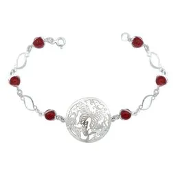 Pulsera Plata 925 Mariposa Flores con Cuarzo Rojo - Imagen 1