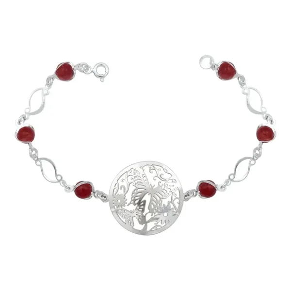 Pulsera Plata 925 Mariposa Flores con Cuarzo Rojo - Imagen 1