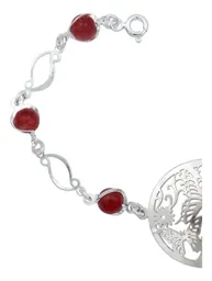 Pulsera Plata 925 Mariposa Flores con Cuarzo Rojo - Imagen 2
