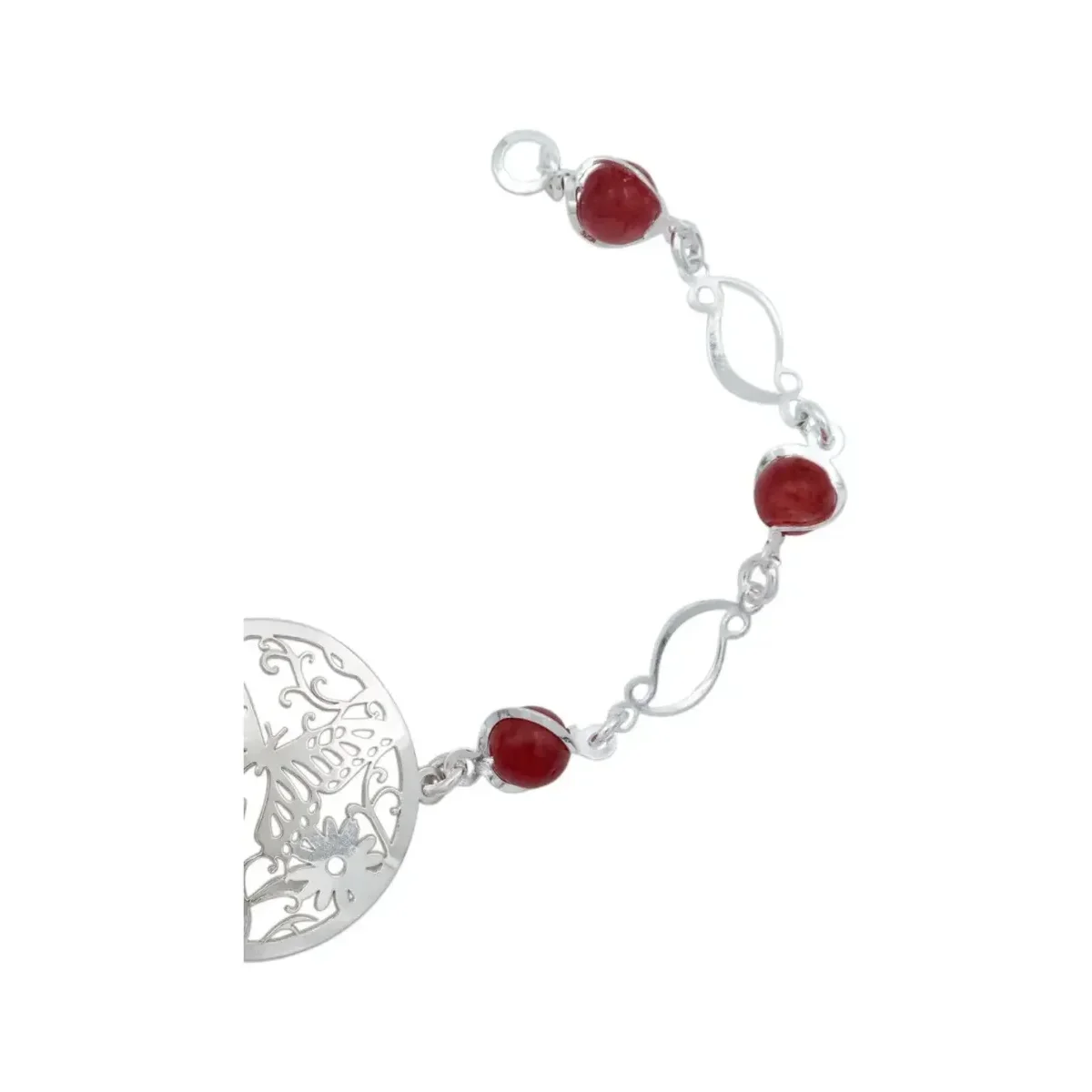 Pulsera Plata 925 Mariposa Flores con Cuarzo Rojo - Imagen 3