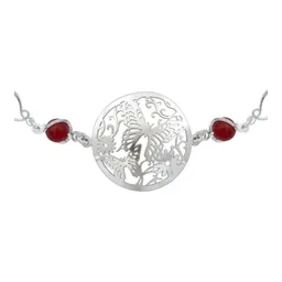 Pulsera Plata 925 Mariposa Flores con Cuarzo Rojo - Imagen 4