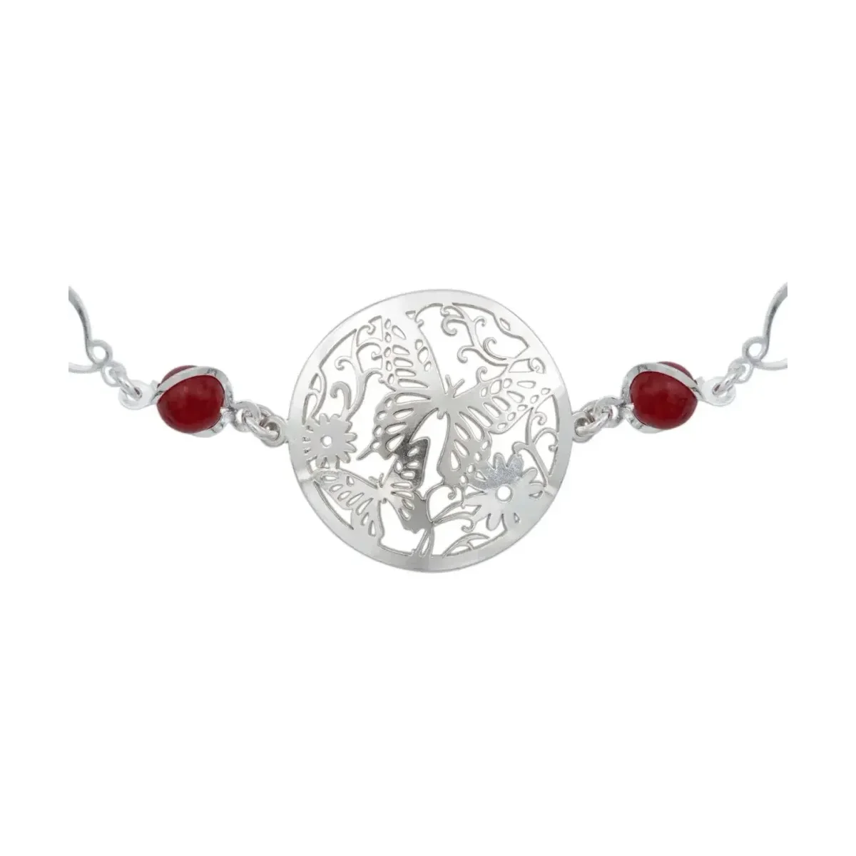 Pulsera Plata 925 Mariposa Flores con Cuarzo Rojo - Imagen 4