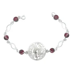 Pulsera Plata 925 Mariposa Flores Tricolor Cuarzo 18.5cm - Imagen 1