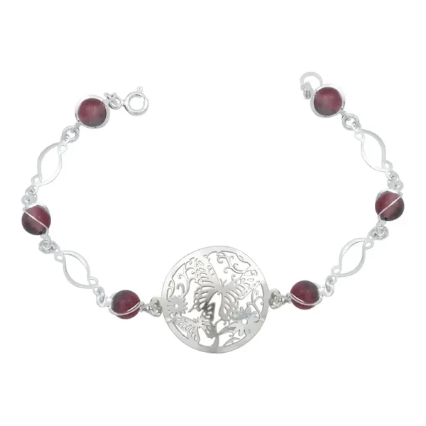 Pulsera Plata 925 Mariposa Flores Tricolor Cuarzo 18.5cm - Imagen 1