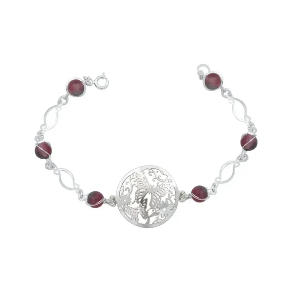 Pulsera Plata 925 Mariposa Flores Tricolor Cuarzo 18.5cm - Imagen 1