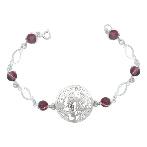 Pulsera Plata 925 Mariposa Flores Tricolor Cuarzo 18.5cm - Imagen 1