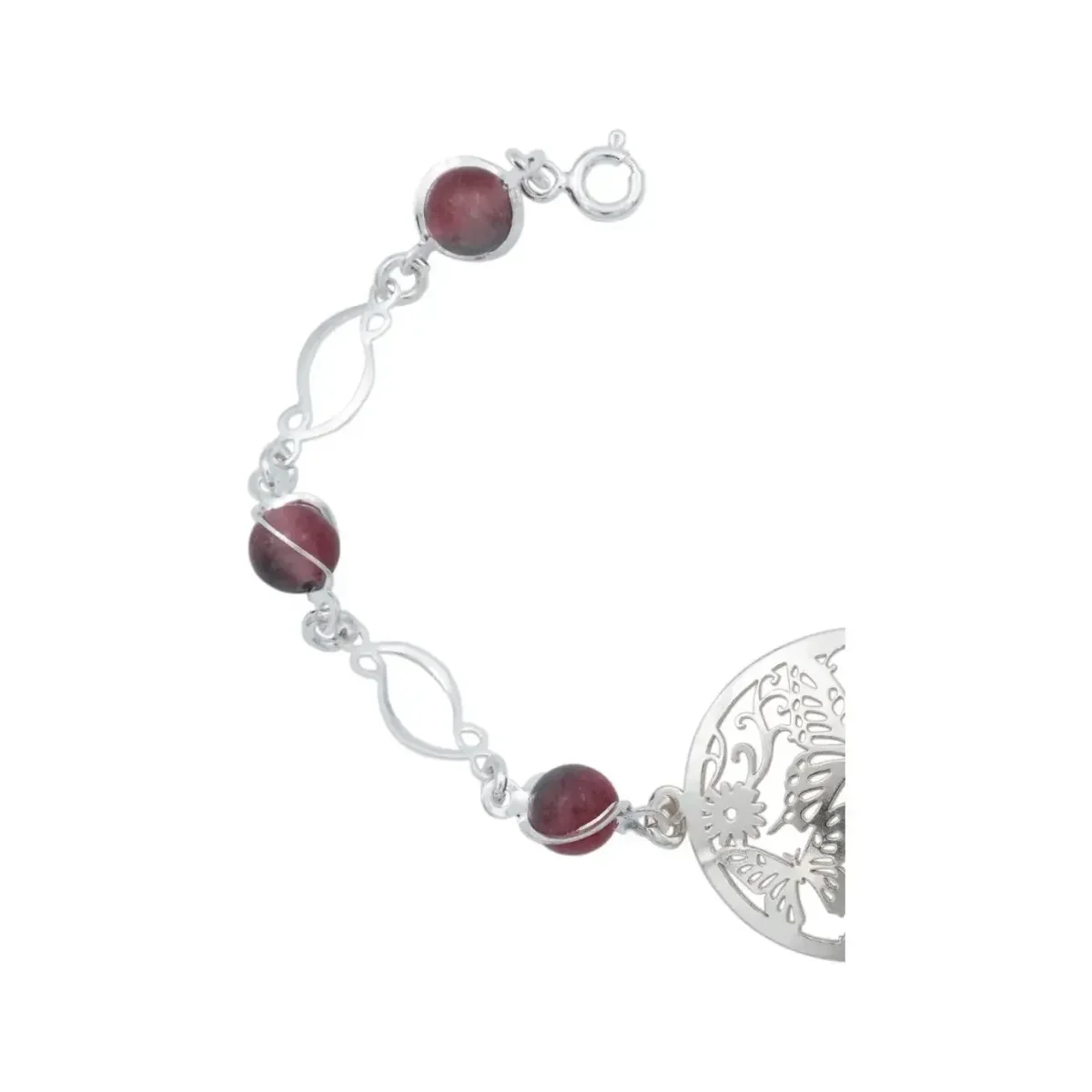 Pulsera Plata 925 Mariposa Flores Tricolor Cuarzo 18.5cm - Imagen 2