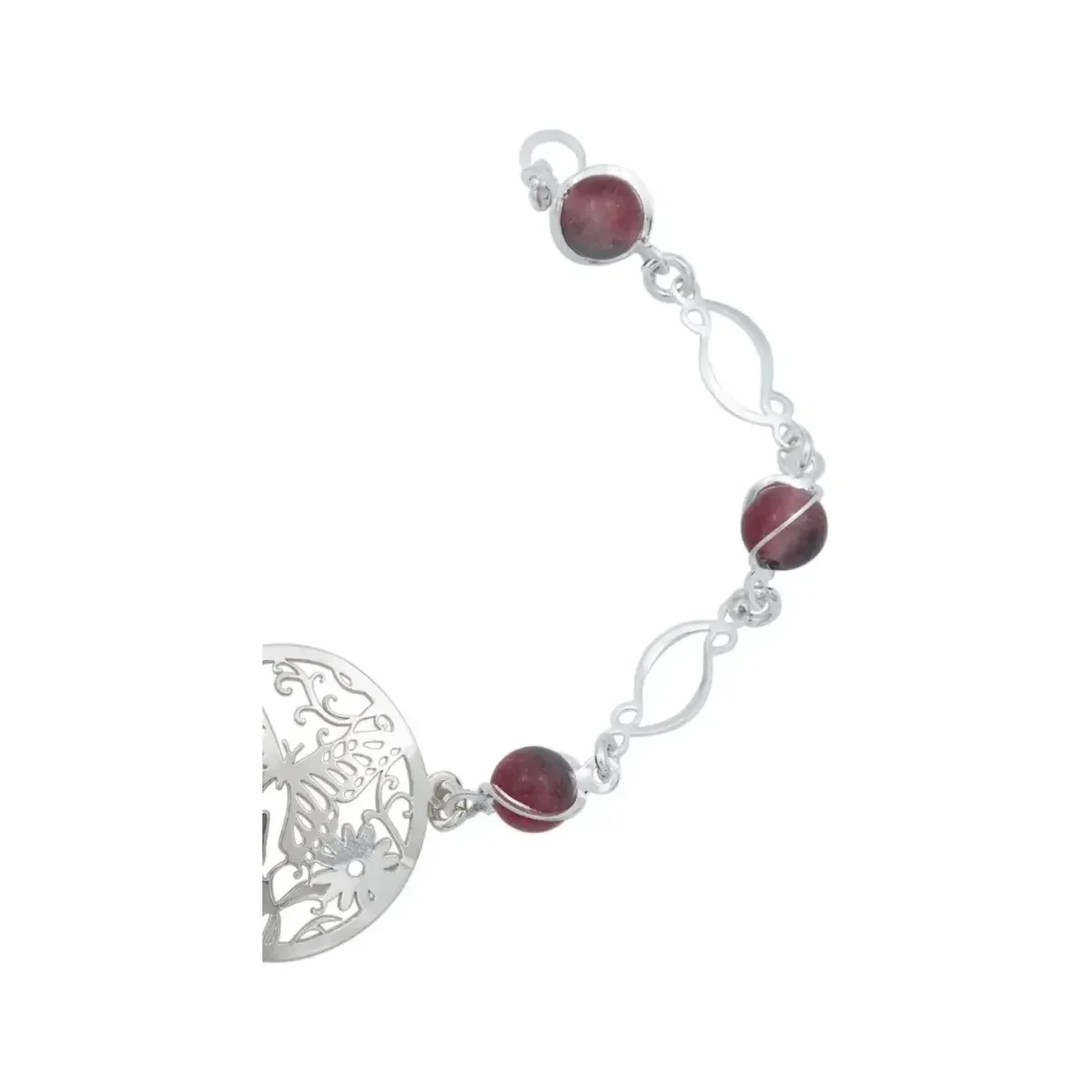 Pulsera Plata 925 Mariposa Flores Tricolor Cuarzo 18.5cm - Imagen 3