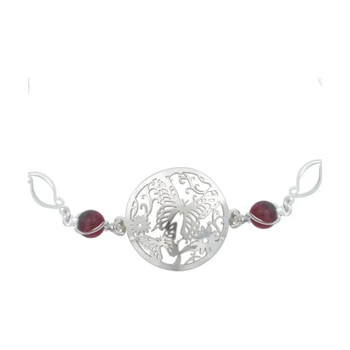 Pulsera Plata 925 Mariposa Flores Tricolor Cuarzo 18.5cm - Imagen 4