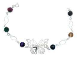 Pulsera de Plata 925 Mariposa con Piedras Naturales Multicolor - Imagen 1