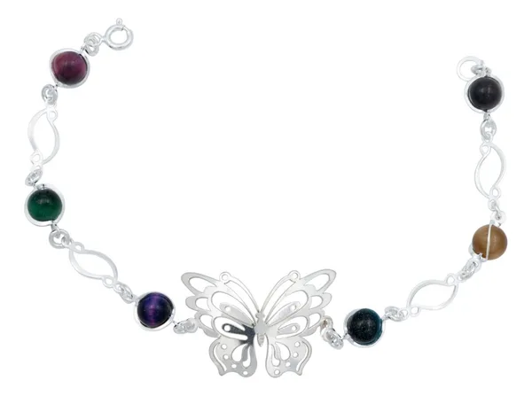 Pulsera de Plata 925 Mariposa con Piedras Naturales Multicolor - Imagen 1