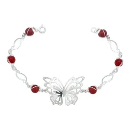 Pulsera Plata 925 Mariposa con Piedra Natural Roja - Imagen 1