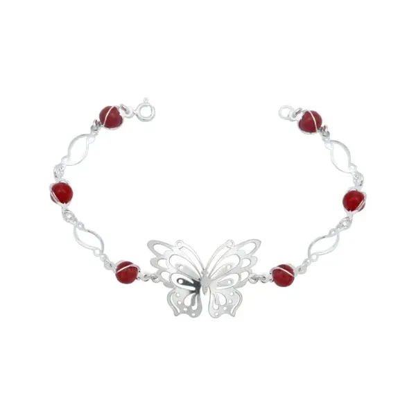 Pulsera Plata 925 Mariposa con Piedra Natural Roja - Imagen 1